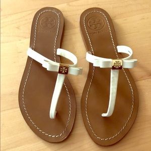 Tory Burch White Leighanne Bow Sandals